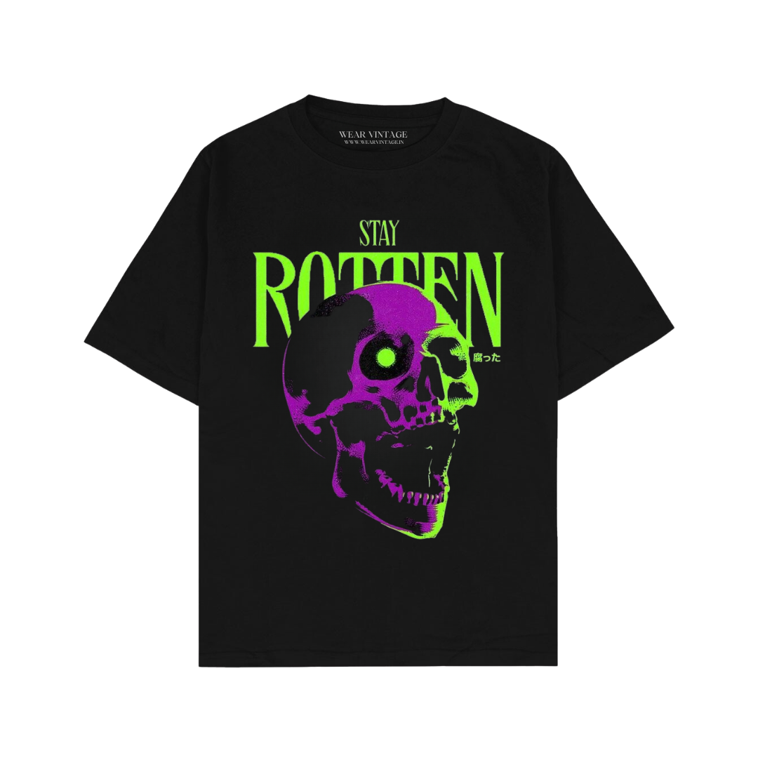 Men's Pure Cotton Oversize Fit Half Sleeves Aesthetic Graphic Printed Black T-Shirt