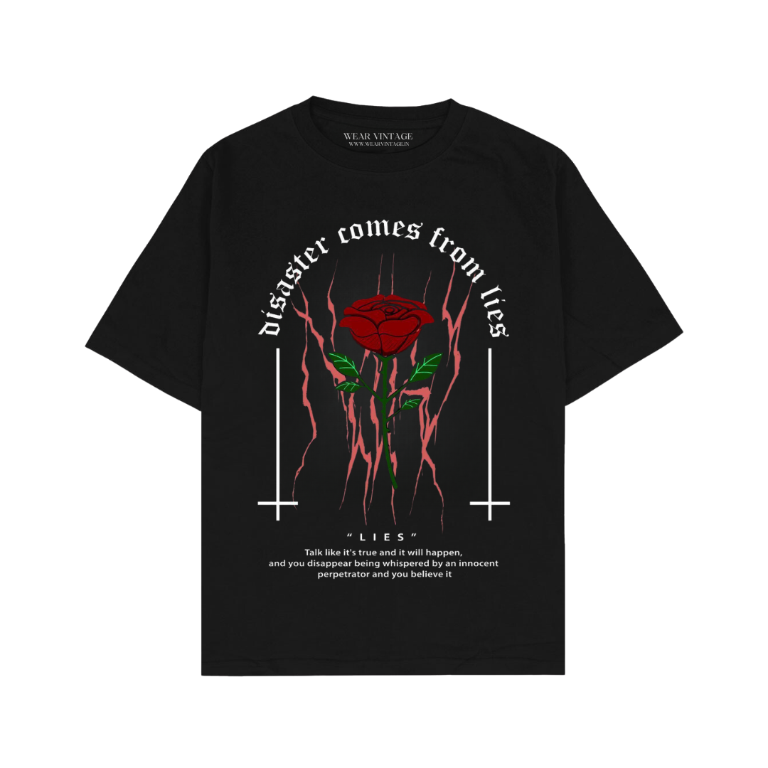 Men's Pure Cotton Oversize Fit Half Sleeves Aesthetic Graphic Printed Black T-Shirt