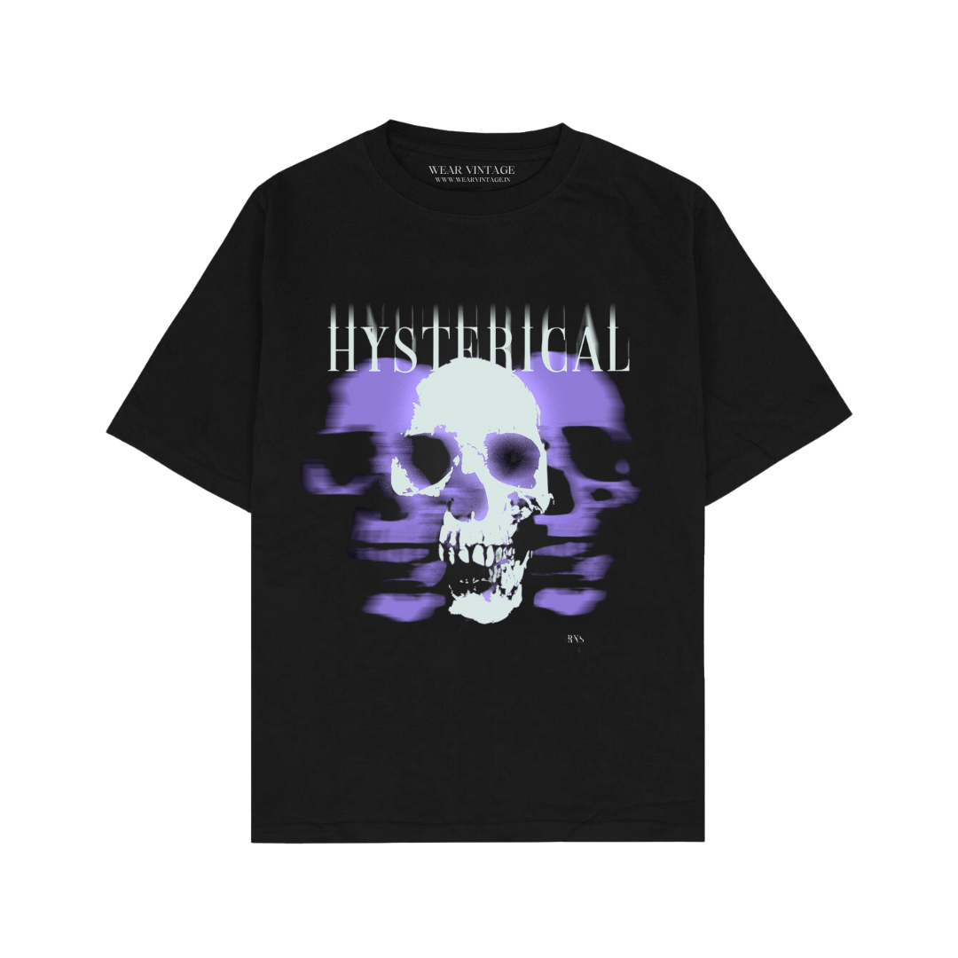 Men's Pure Cotton Oversize Fit Half Sleeves Aesthetic Graphic Printed Black T-Shirt