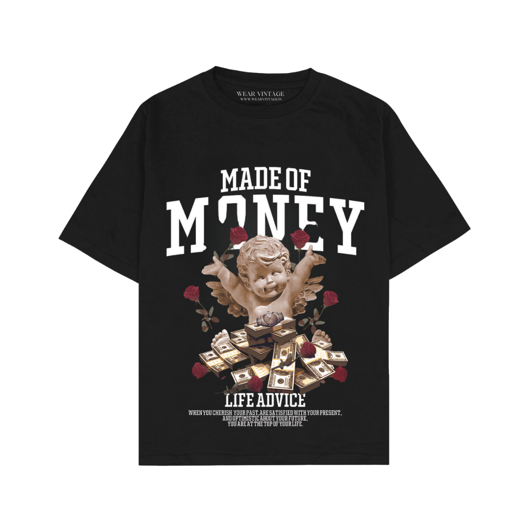Men's Pure Cotton Oversize Fit Half Sleeves Aesthetic Graphic Printed Black T-Shirt