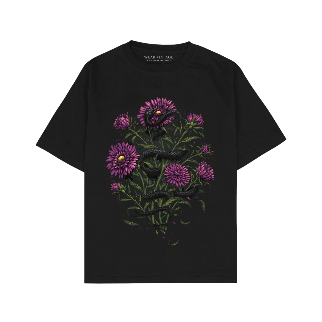 Men's Pure Cotton Oversize Fit Half Sleeves Aesthetic Graphic Printed Black T-Shirt