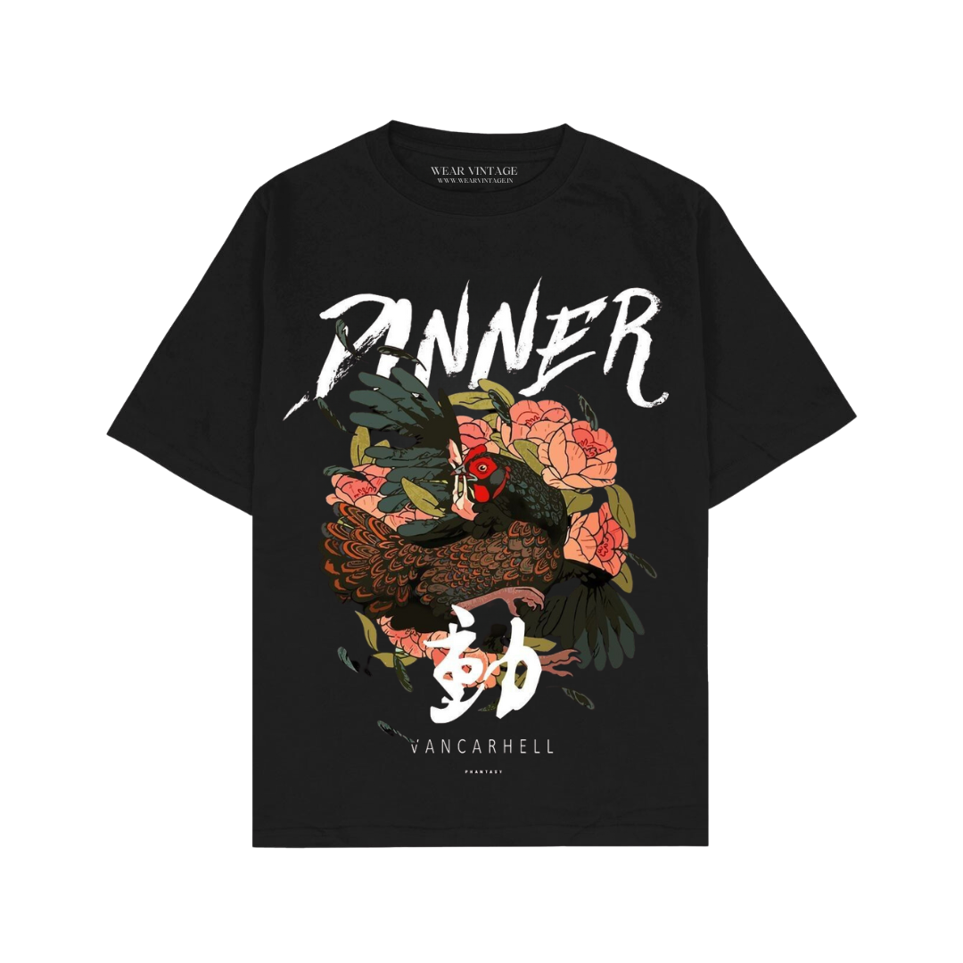 Men's Pure Cotton Oversize Fit Half Sleeves Aesthetic Graphic Printed Black T-Shirt