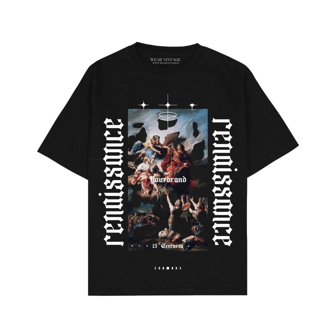 Men's Pure Cotton Oversize Fit Half Sleeves Aesthetic Graphic Printed Black T-Shirt