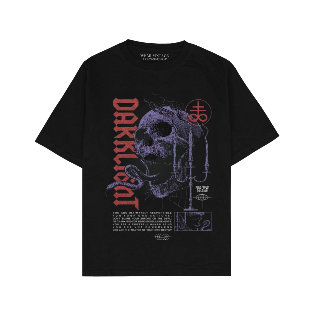Men's Pure Cotton Oversize Fit Half Sleeves Aesthetic Graphic Printed Black T-Shirt